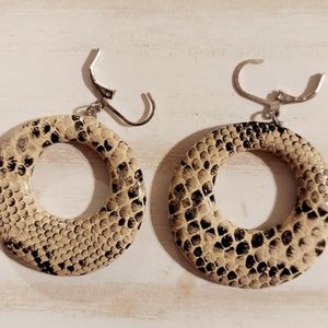 Hand Crafted Snake Print Earrings - Black and Cream
